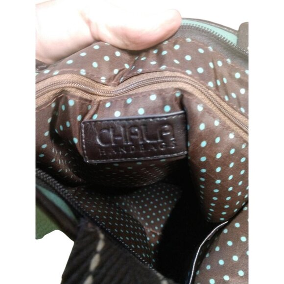 Chala Llama Tote Bag With Polka Dot Lining Vegan Leather Aqua & Brown Womens Han - Picture 7 of 8